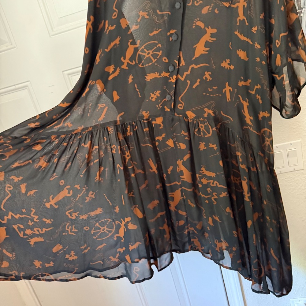 BIYA RATED R Johnny Was black vintage printed sheet babydoll short sleeve midi - Picture 2 of 8